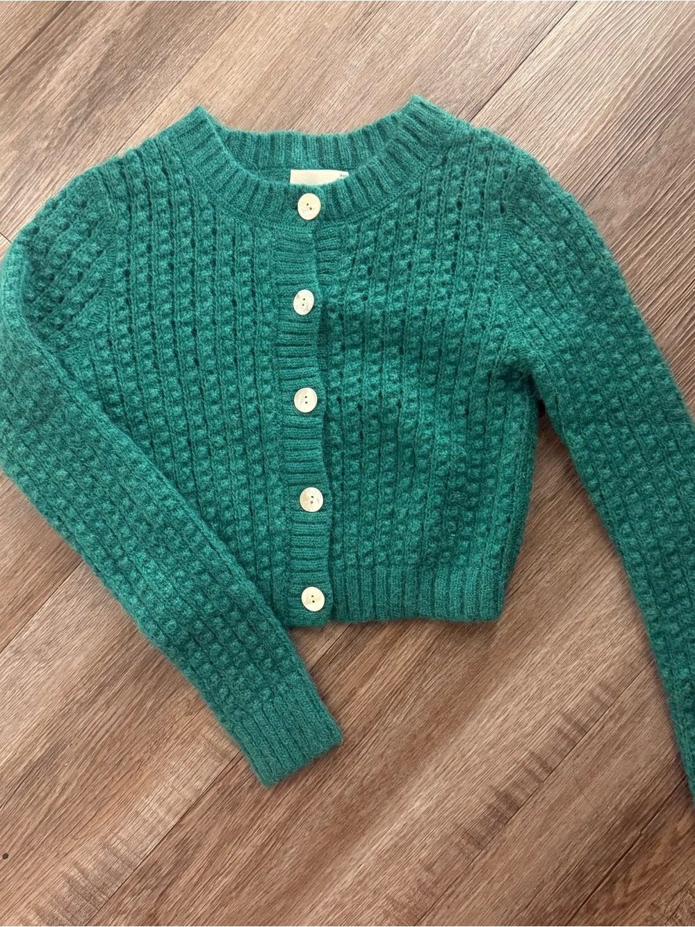 Aritzia Wilfred Free Fortune Alpaca Blend Cardigan Green Waffle Knit Sweater XXS